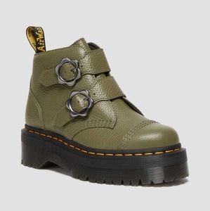 DEVON FLOWER BUCKLE LEATHER PLATFORM BOOTS